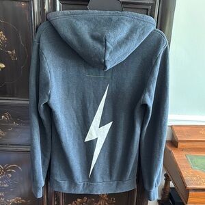 Aviator Nation Gray Zip Up Jacket with Bold Lightning Bolt